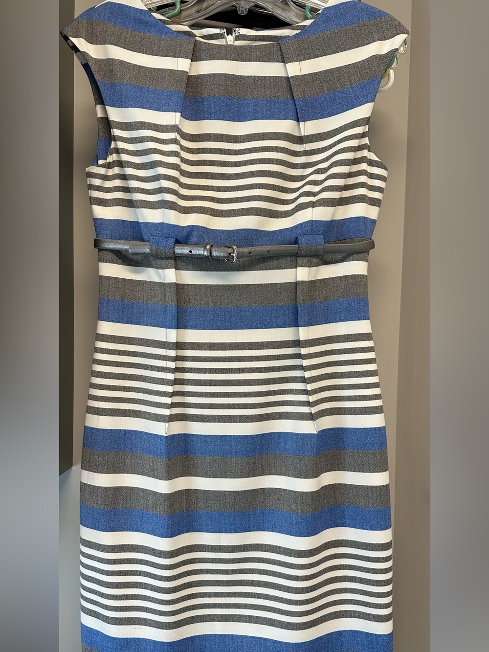 Calvin Klein Blue, White & Gray Striped Sheath Dress